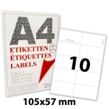 1000 Klebeetiketten Universal zum Bedrucken | 105x57 mm | hochweiß | 2x5 Etiketten pro Blatt | 100 Bögen DIN A4 | LCI (Laser Copy Ink)