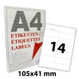 1400 Klebeetiketten Universal zum Bedrucken | 105x41 mm | hochweiß | 2x7 Etiketten pro Blatt | 100 Bögen DIN A4 | LCI (Laser Copy Ink)