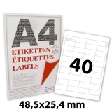 4000 Klebeetiketten Universal zum Bedrucken | 48,5x25,4 mm | hochweiß | 4x10 Etiketten pro Blatt | 100 Bögen DIN A4 | LCI (Laser Copy Ink)