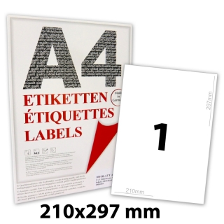 100 Klebeetiketten Universal zum Bedrucken | 210x297 mm | hochweiß | 1 Etikett pro Blatt | 100 Bögen DIN A4 | LCI (Laser Copy Ink)