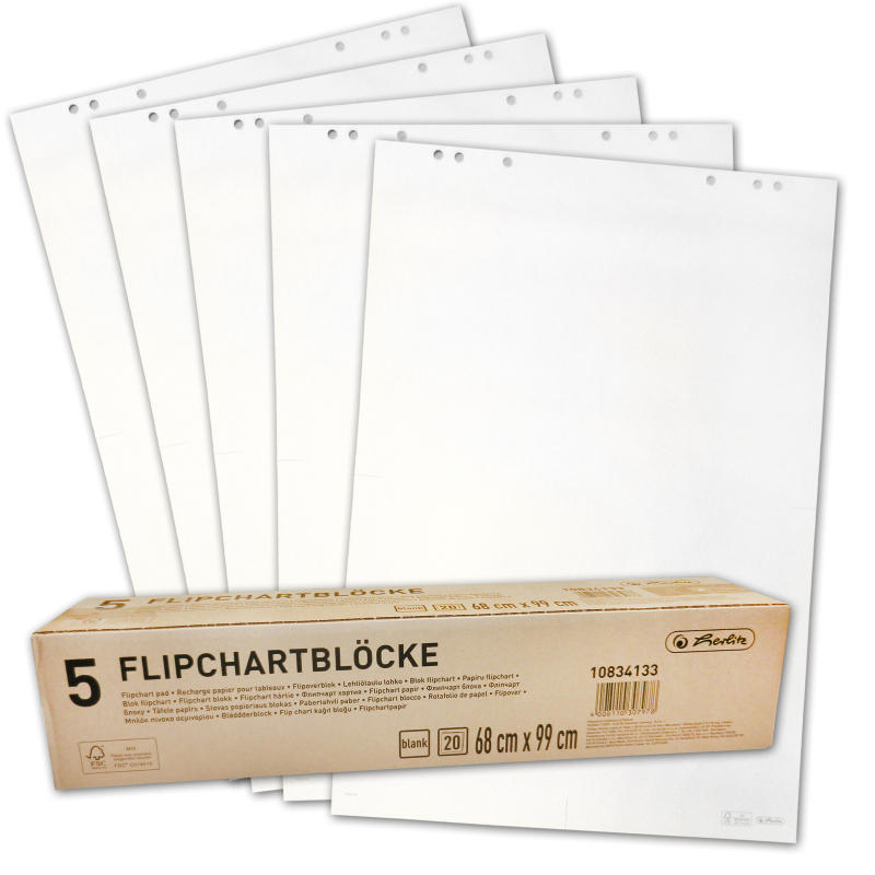5 x Herlitz Flipchartblock blanko/blanko Flipchartpapier Flipchartblöcke 