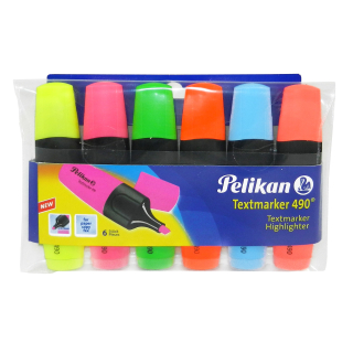 Textmarker 490 Pelikan fluorescent Strichbreite 1 - 5mm, 6 Stück NEON blau, grün, gelb, rosa, rot, orange