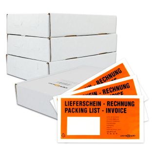1000 (4 x 250) Stück Spenderbox Begleitpapiertaschen Lieferscheintaschen versando DIN lang orange/schwarz