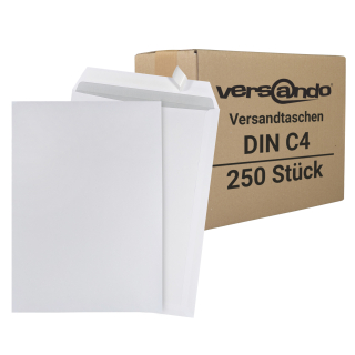 250 Versandtaschen DIN C4 weiß haftklebend (Öffnung kurze Seite)